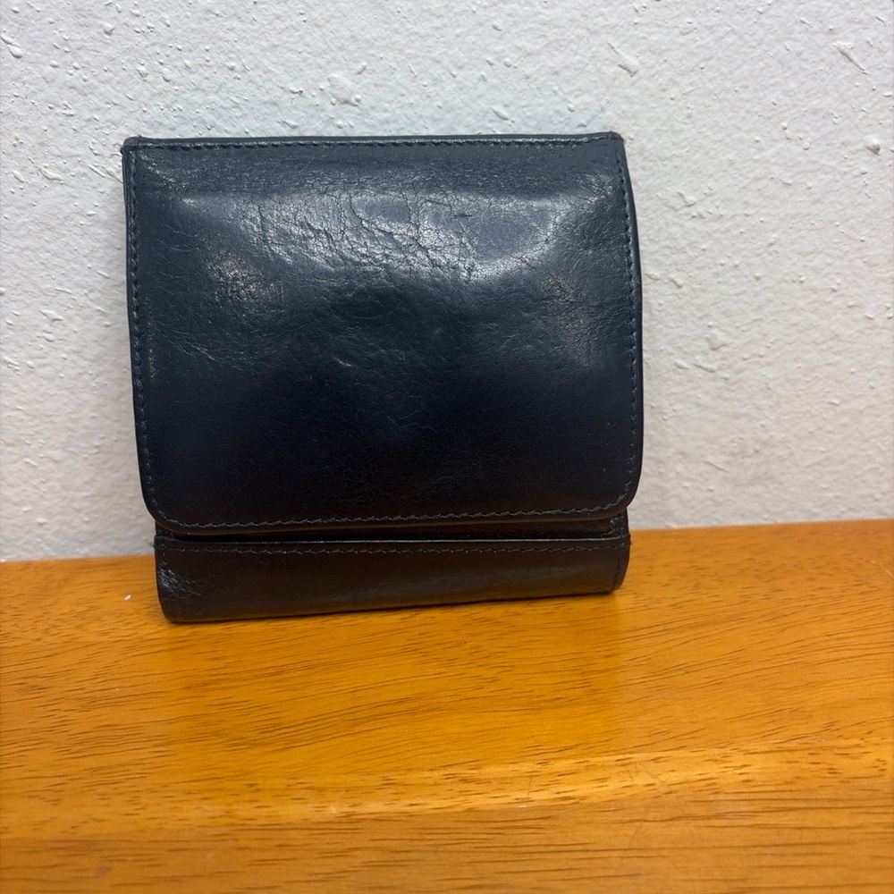 Vtg. HOBO International Black Leather Bifold Wallet W/Coin Purse Fiocchi Italy
